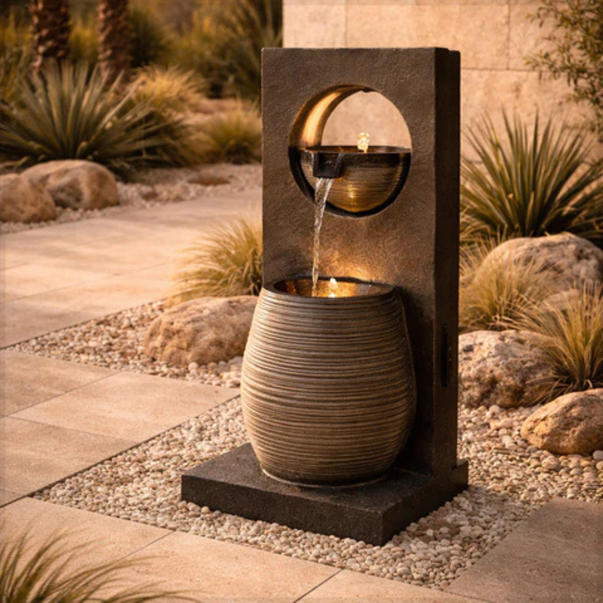 1Piece 2tier Floor Standing Waterfall Fountain with Lights and Pump (Only Fountain)