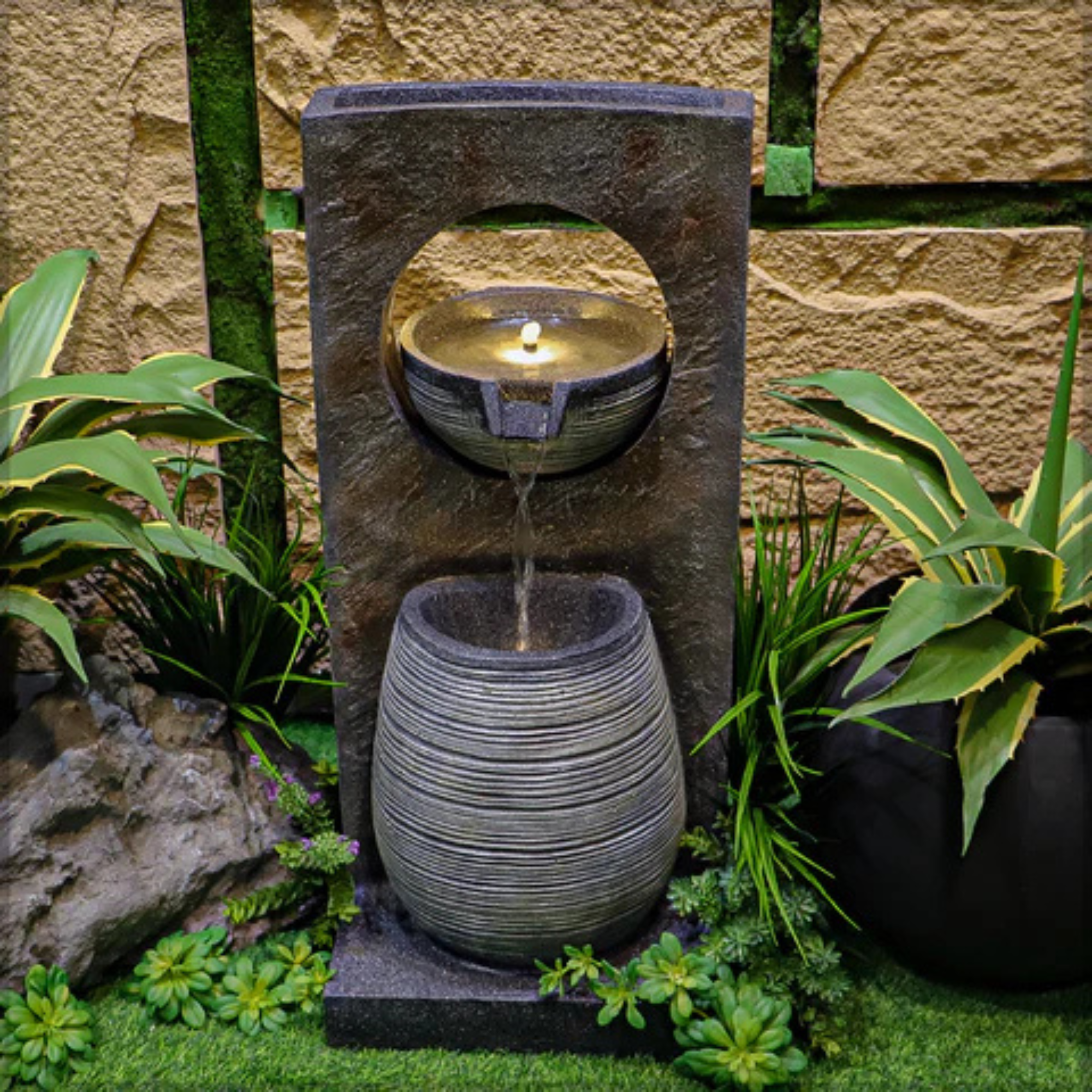 1Piece 2tier Floor Standing Waterfall Fountain with Lights and Pump (Only Fountain)