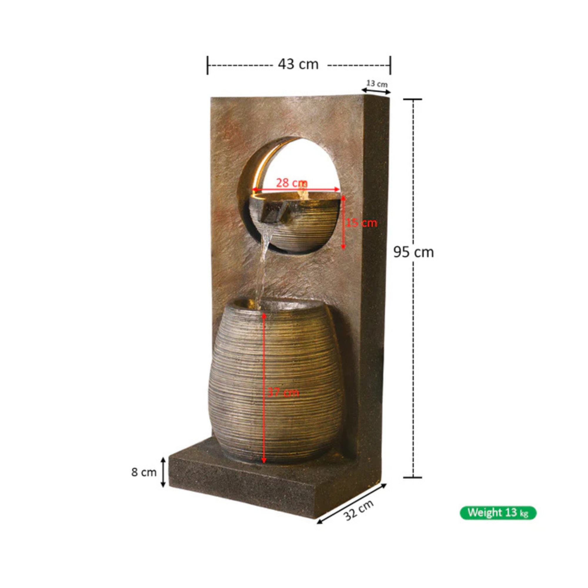 1Piece 2tier Floor Standing Waterfall Fountain with Lights and Pump (Only Fountain)