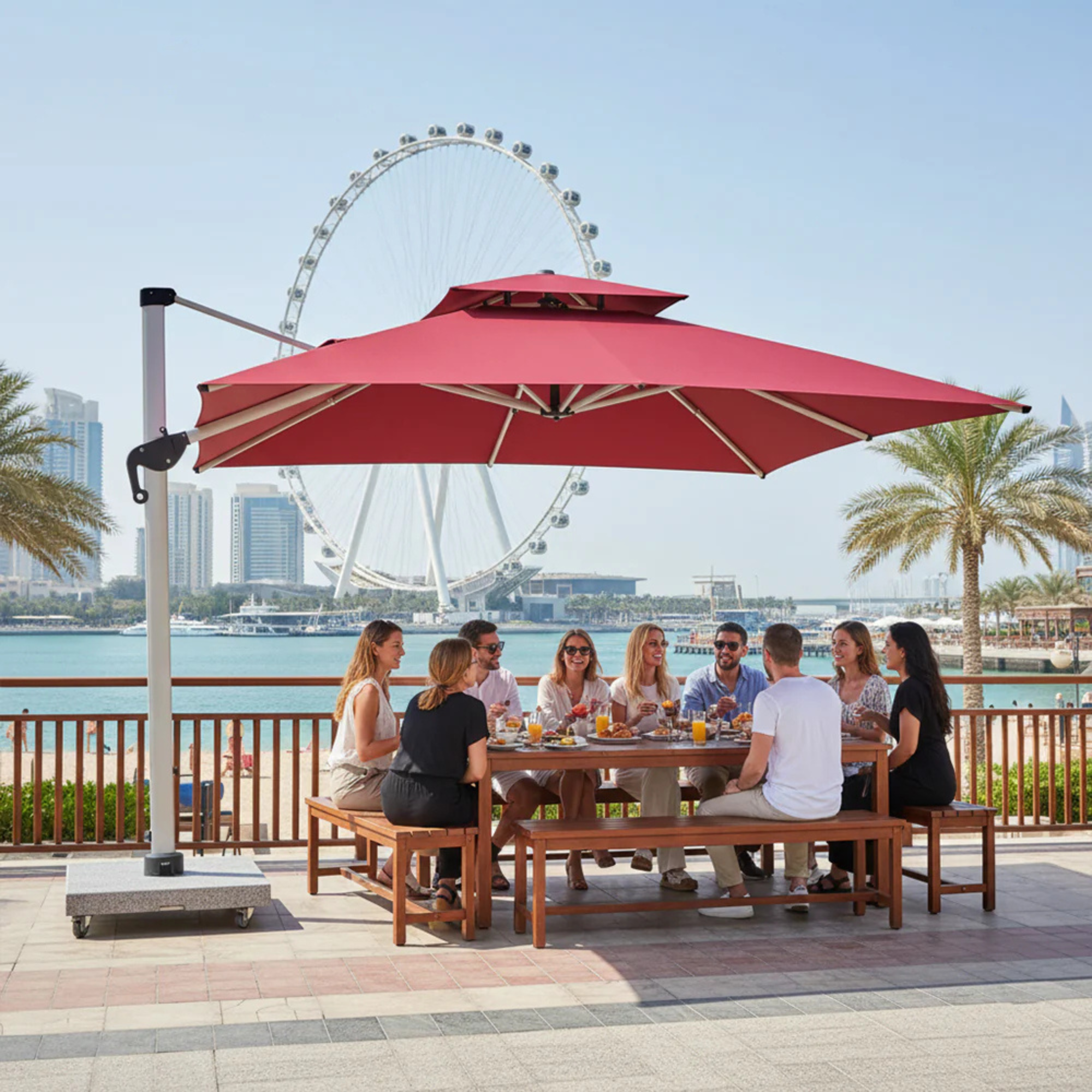 Outdoor Cantilever Umbrella Double Top with 150kg Marble Base with Assembly