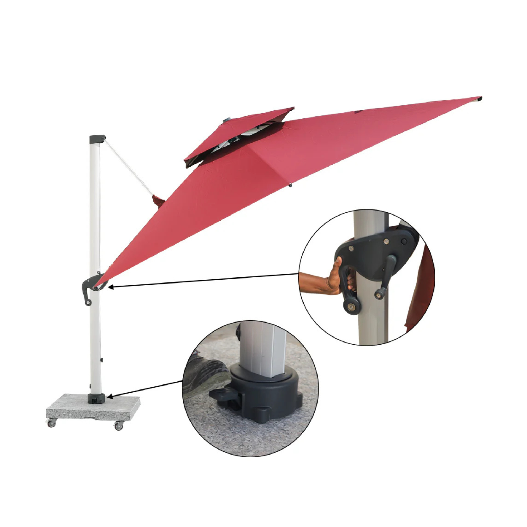 Outdoor Cantilever Umbrella Double Top with 150kg Marble Base with Assembly