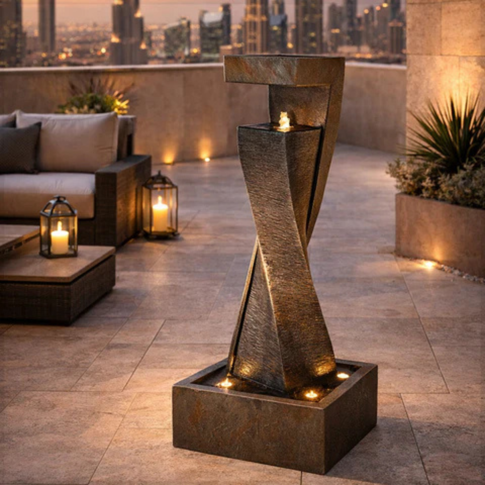Twisted Modern Design Decorative Water Fountain – Royal Plantscape Garden
