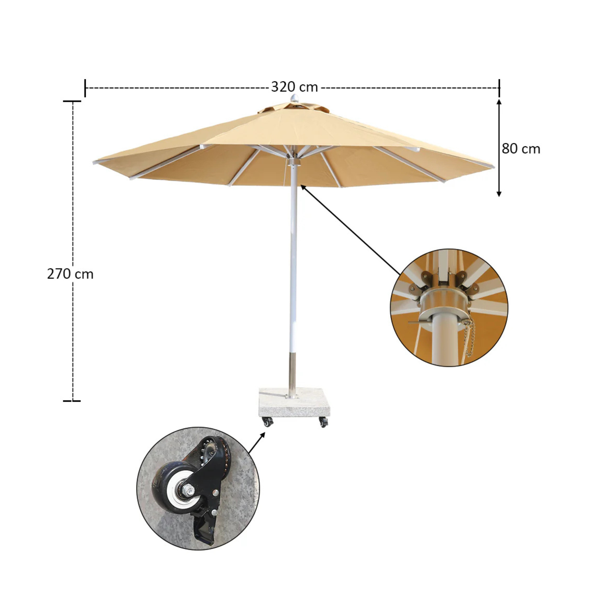 Round Outdoor Garden Umbrella Only