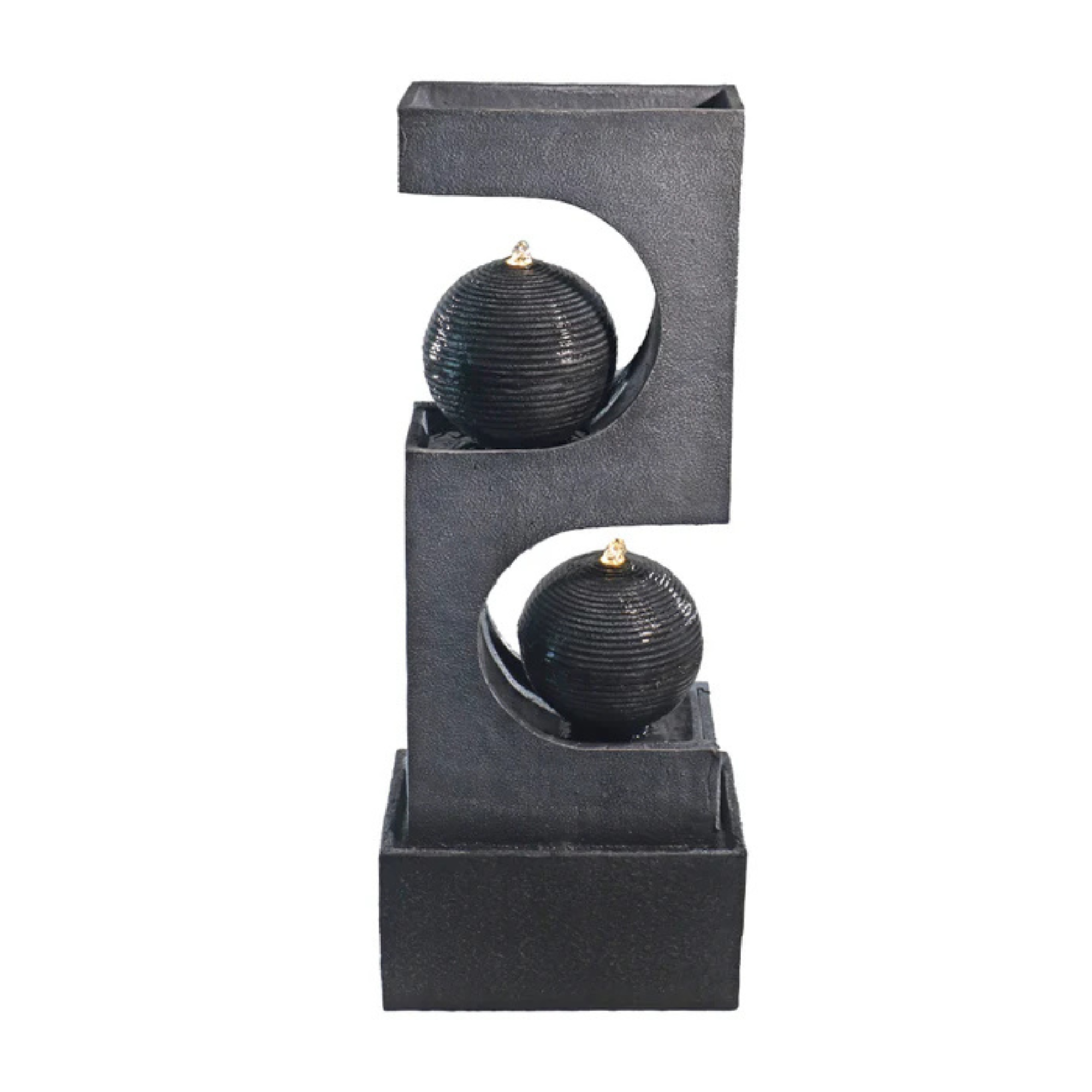 1Pcs 2Tier Water Fountain Modern Stacked Sphere Spillway Garden Decor with Pump and Light(Only Fountain)