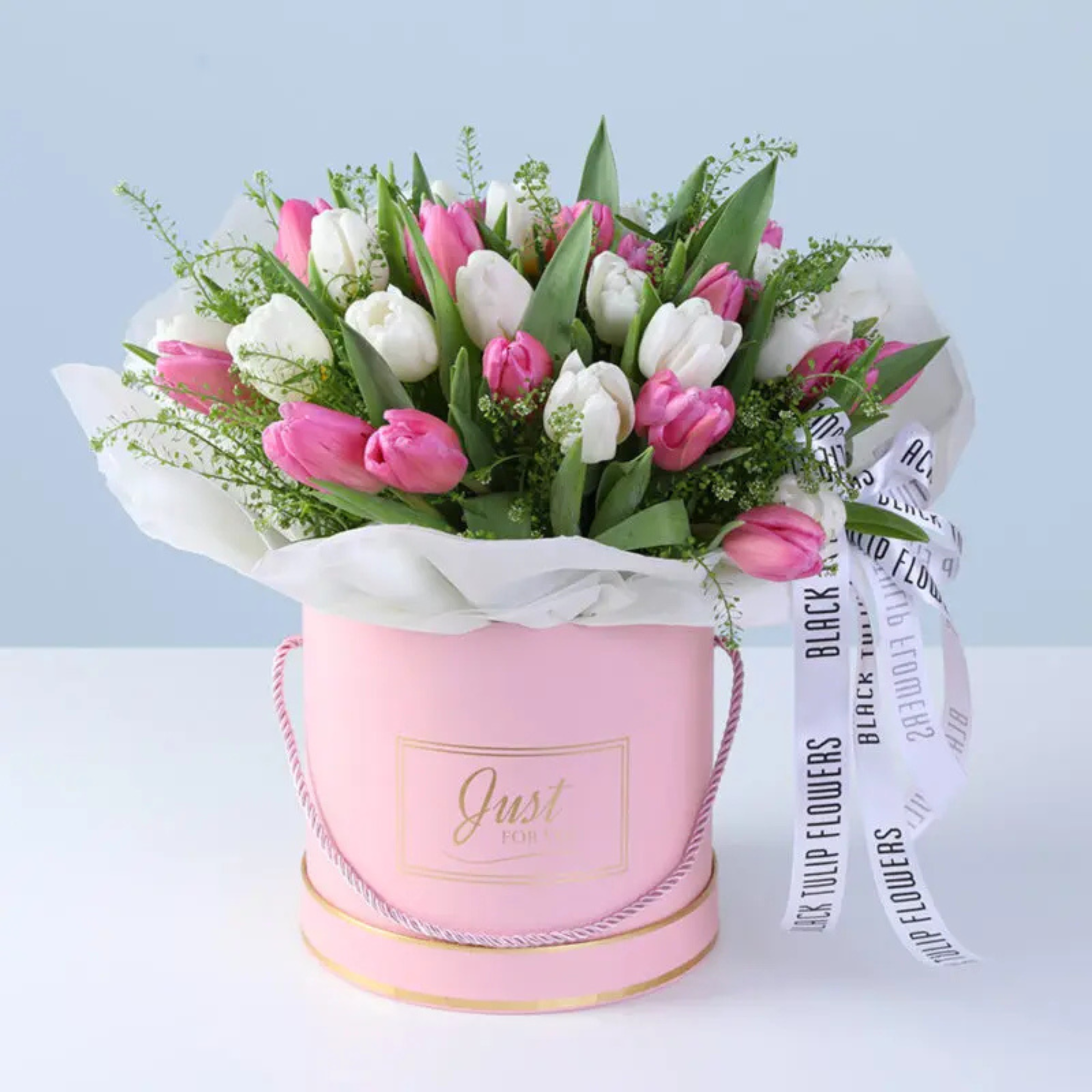 Luxury White & Pink Tulip Bouquet Box