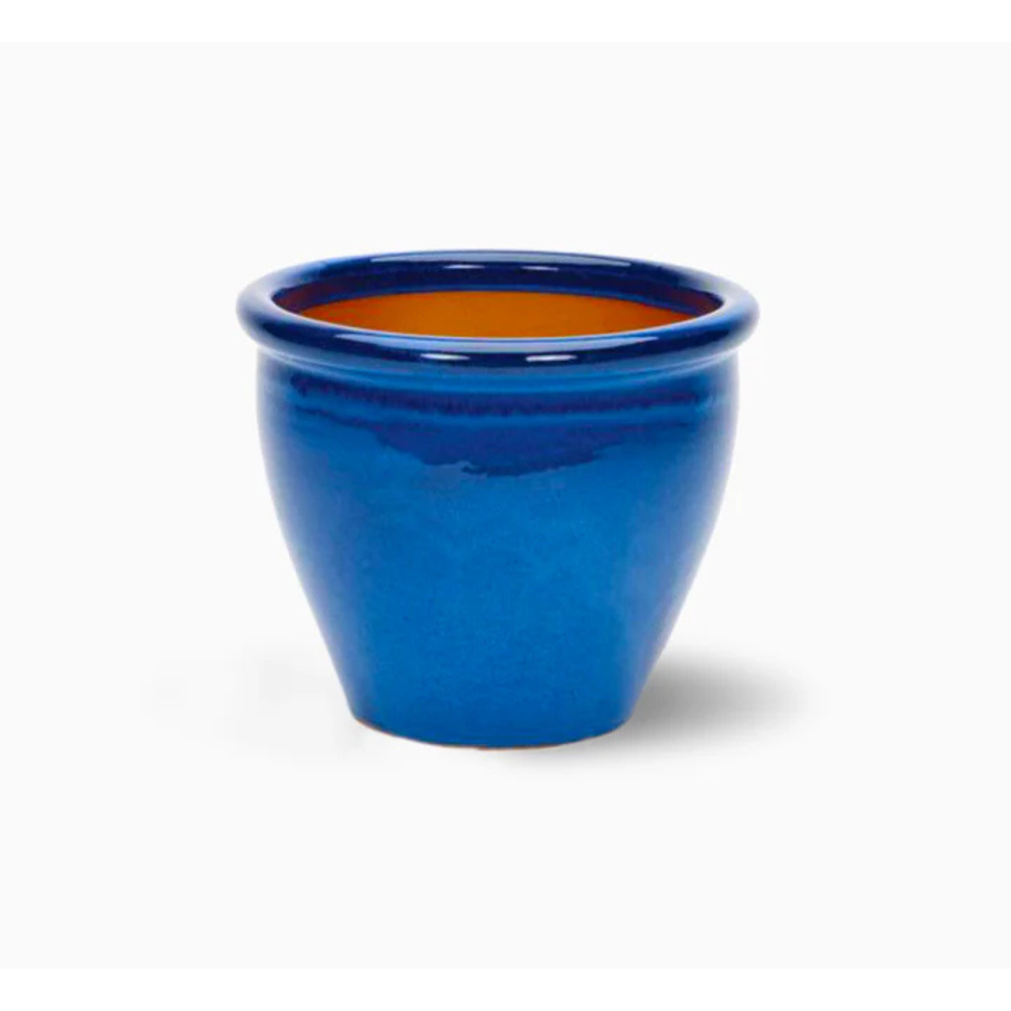 Trendy Blue Rolled Rim Outdoor Ceramic Plant Pots