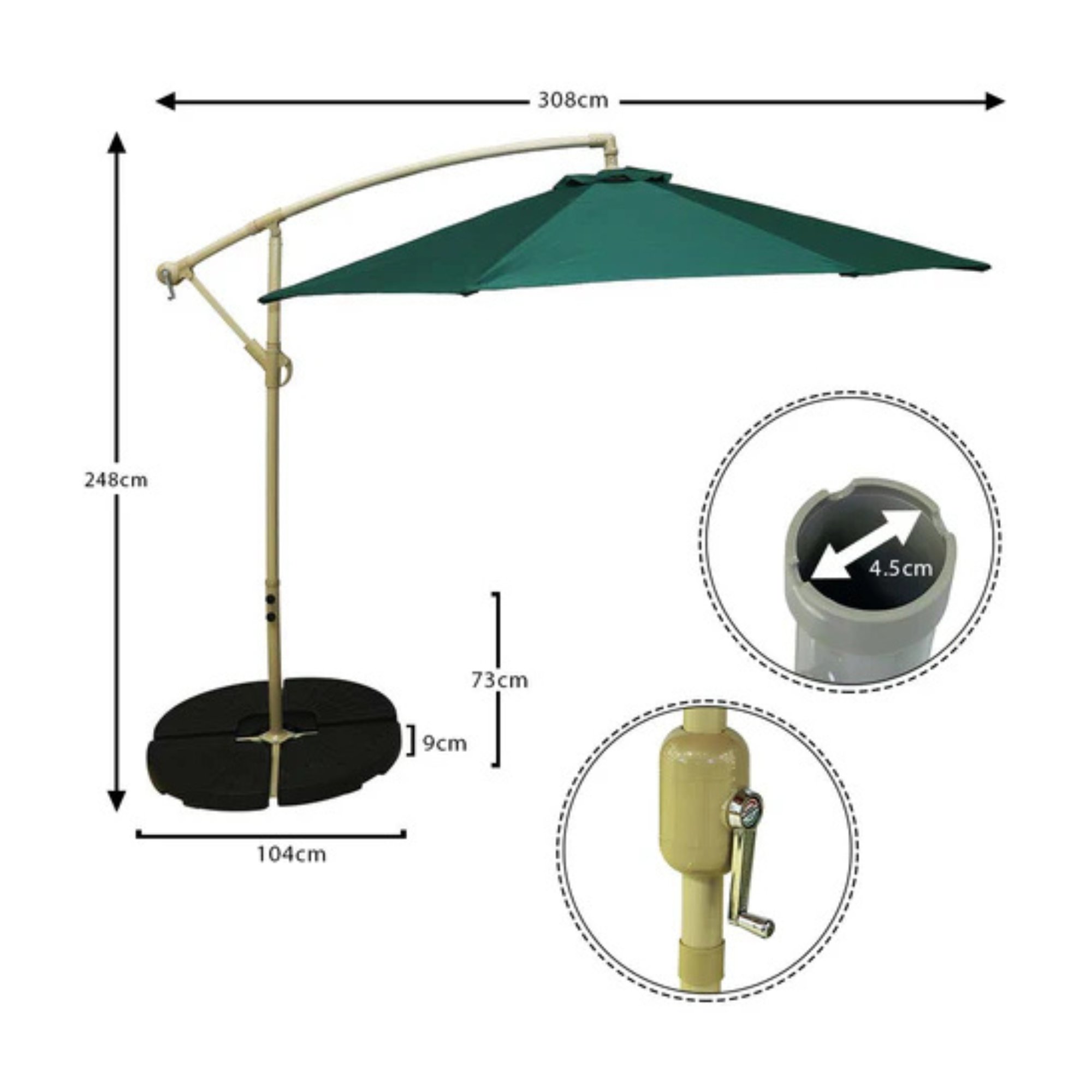 Cantilever Patio Hanging Garden Umbrella with Base