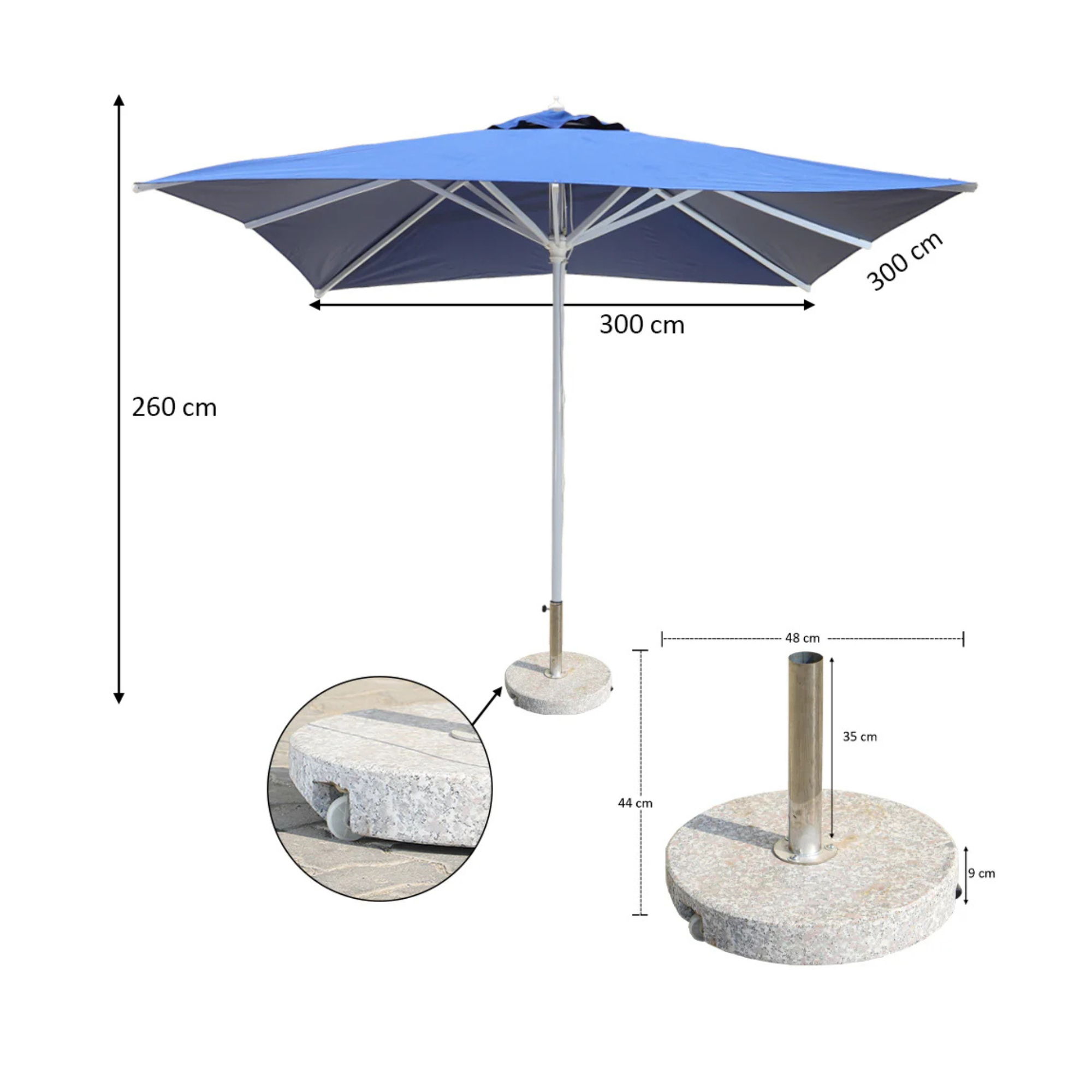 Outdoor 3x3m Square Patio Umbrella