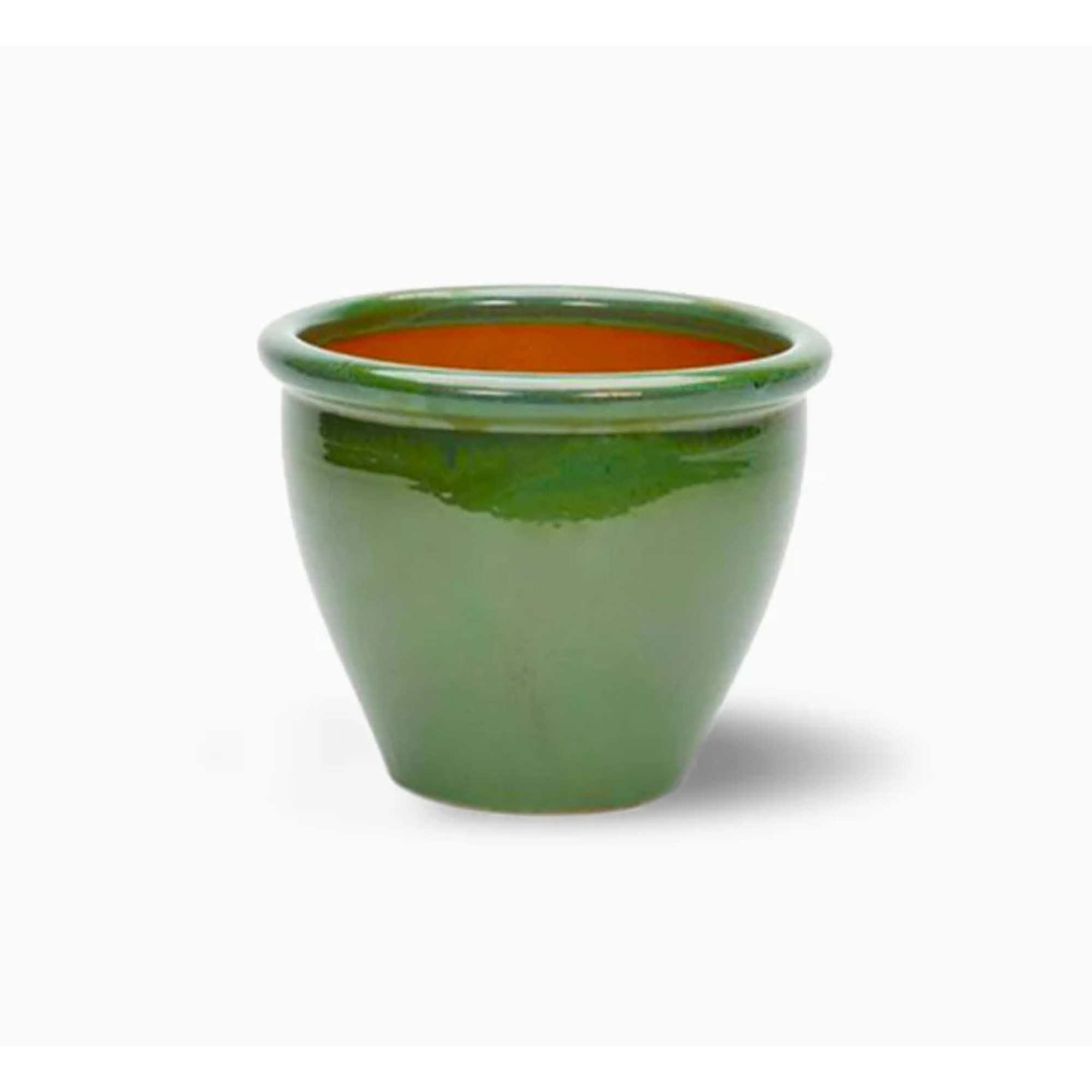 Outdoor Green Rolled Rim Ceramic Plant Pots